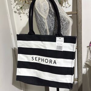 SEPHORA Black & White Stripe Tote Shopping Bag